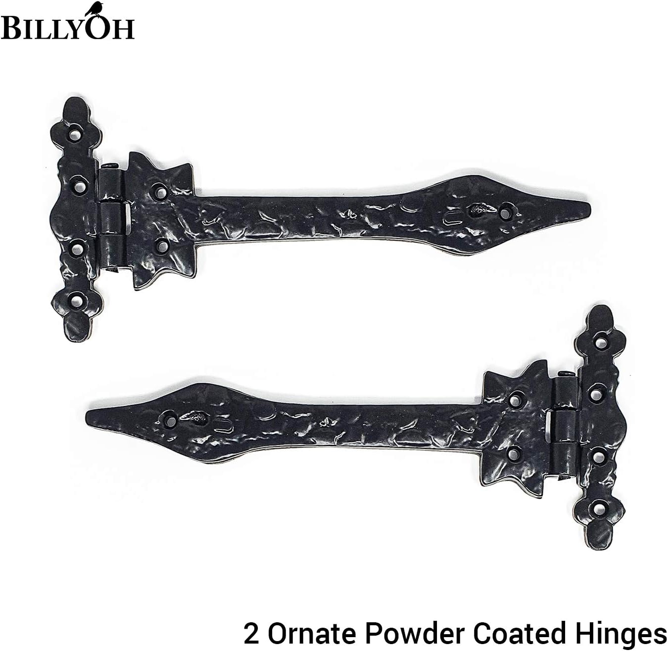 Pair of 9 inch (225mm) Black Decorative Antique Tee Hinges Shed Hinge