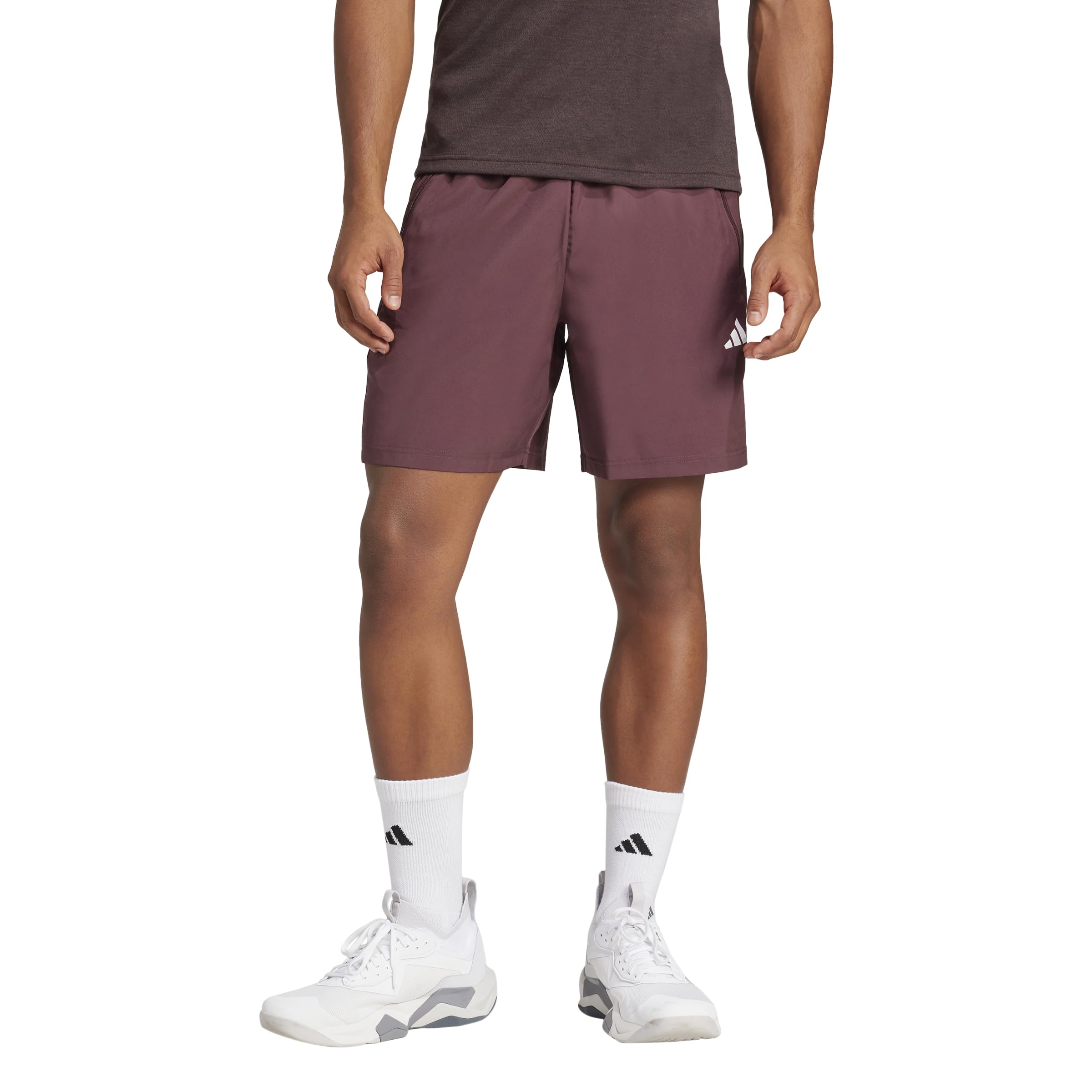 adidas Men's Train Essentials Woven Shorts, Aurora Ruby/White Image adidas Men's Train Essentials Woven Shorts, Aurora Ruby/White Image