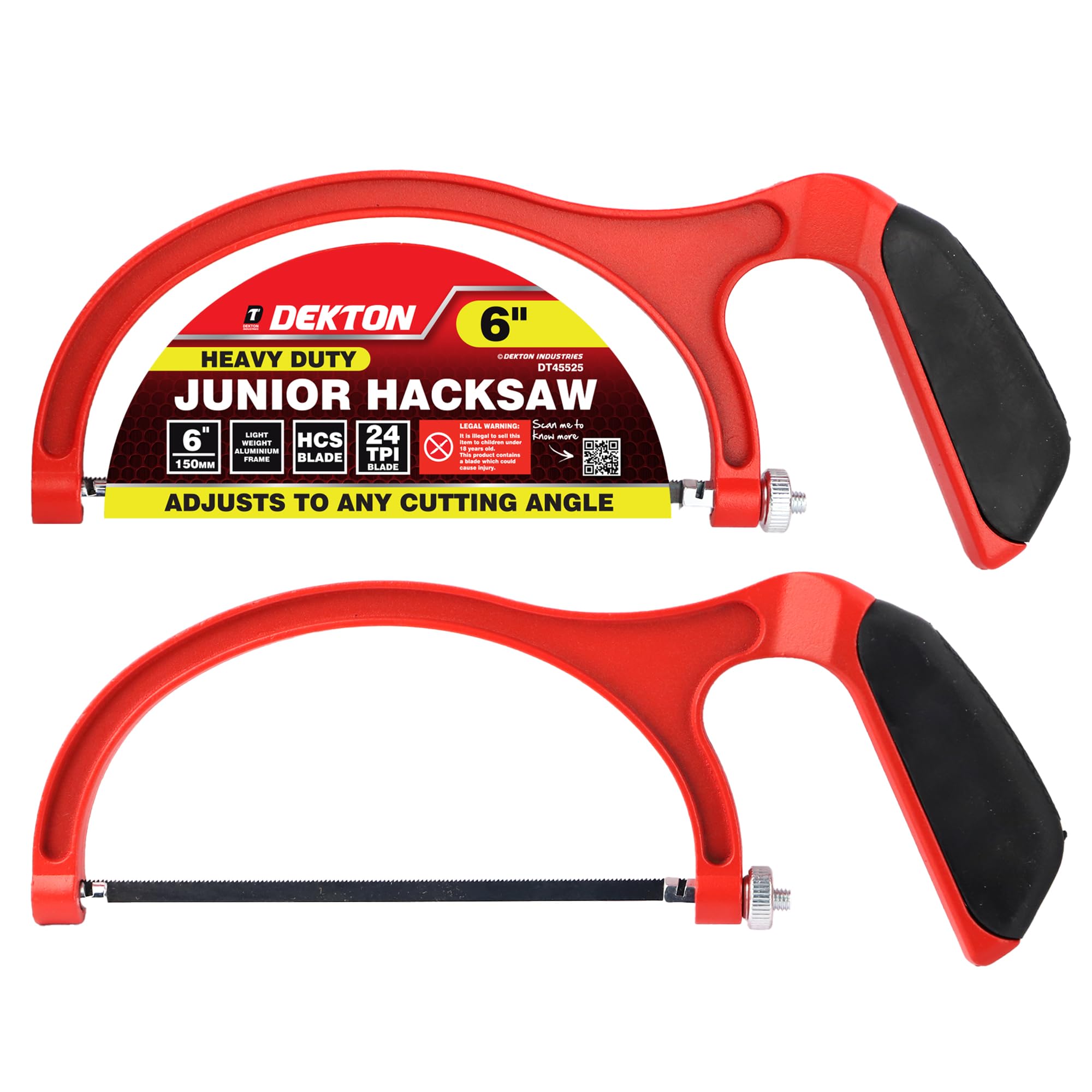 Dekton Heavy Duty Junior Hacksaw-Heavy Duty Lightweight Aluminium Frame| Hcs Blade 24 Tpi, 6"(150mm)| Adjusts To Any Cutting Angle| Ideal For Precision Cutting & Diy Projects| Adjustable Blade Tension