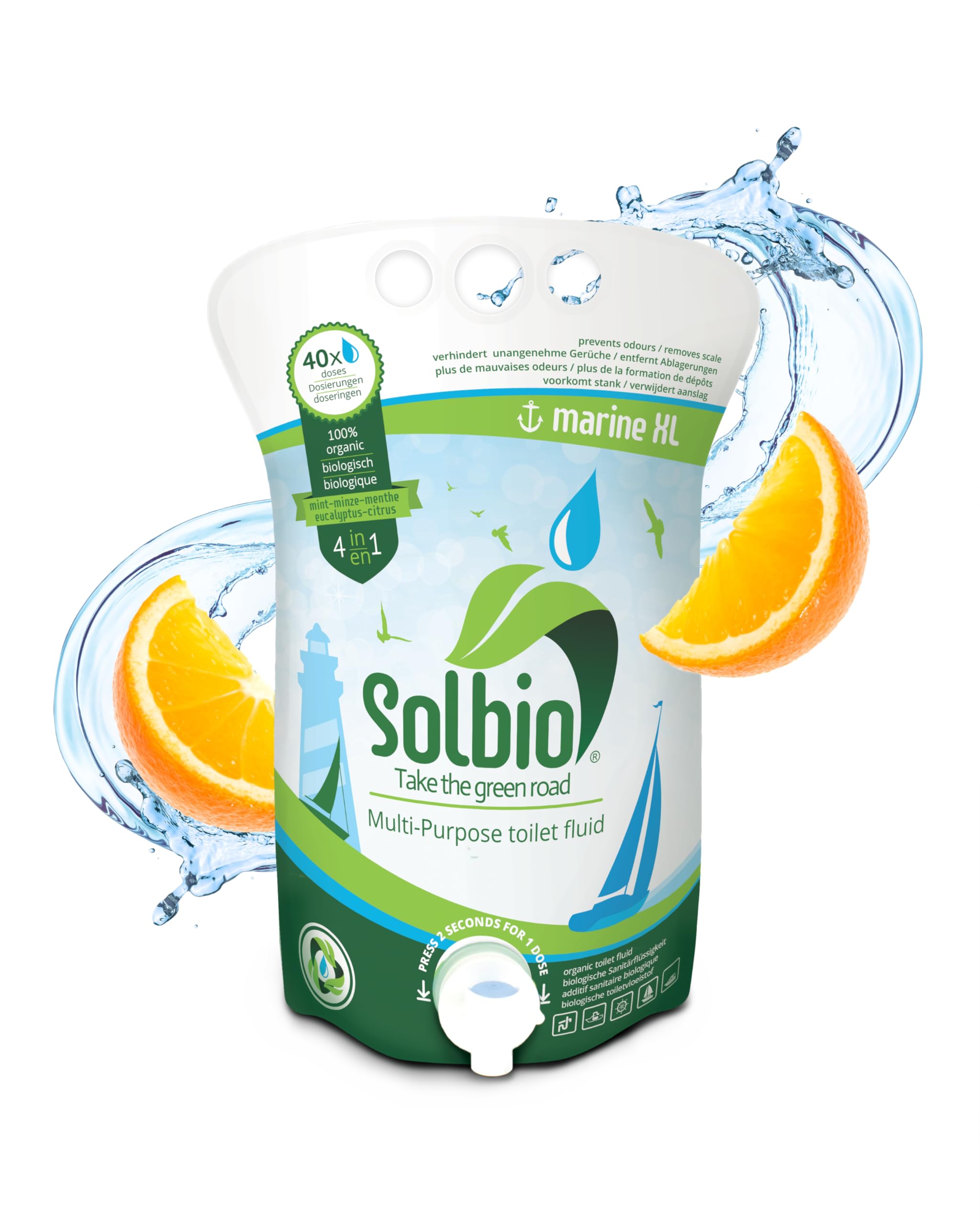 Solbio Marine DIE No. 1 Rated 4-in-1 Natural Sanitary Fluid 40 Dosages Sanitary Additive for Mobile Toilet Systems