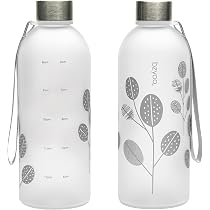 Bzyoo 32oz Clear Water Bottle With Time Marker - Dandelion Design, BPA-Free, 1 Liter, Includes Carrying Strap