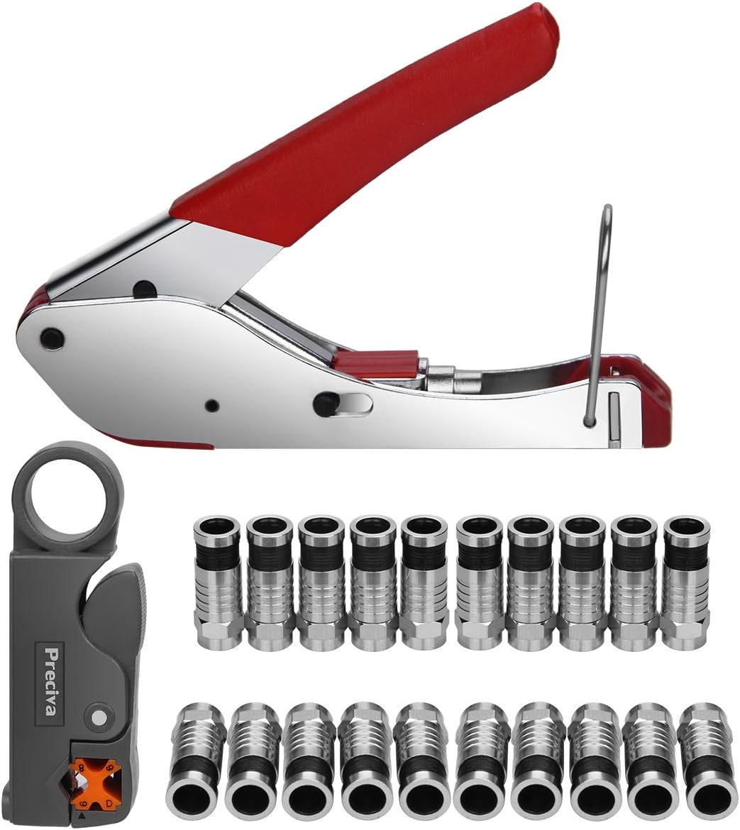 Preciva Coax Cable Crimper, Coaxial Wire Compression Toolkit with Crimp Tool
