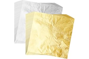 MIAHART 200 leaves imitation gold leaf, silver leaf for art project craft decoration, gilding craft, DIY creation (14x14cm)