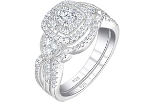 SHELOVES JEWELRY SHELOVES Wedding Rings Set for Women Round White Cz Engagement Rings Bridal Set 925 Sterling Silver Sz 5-12
