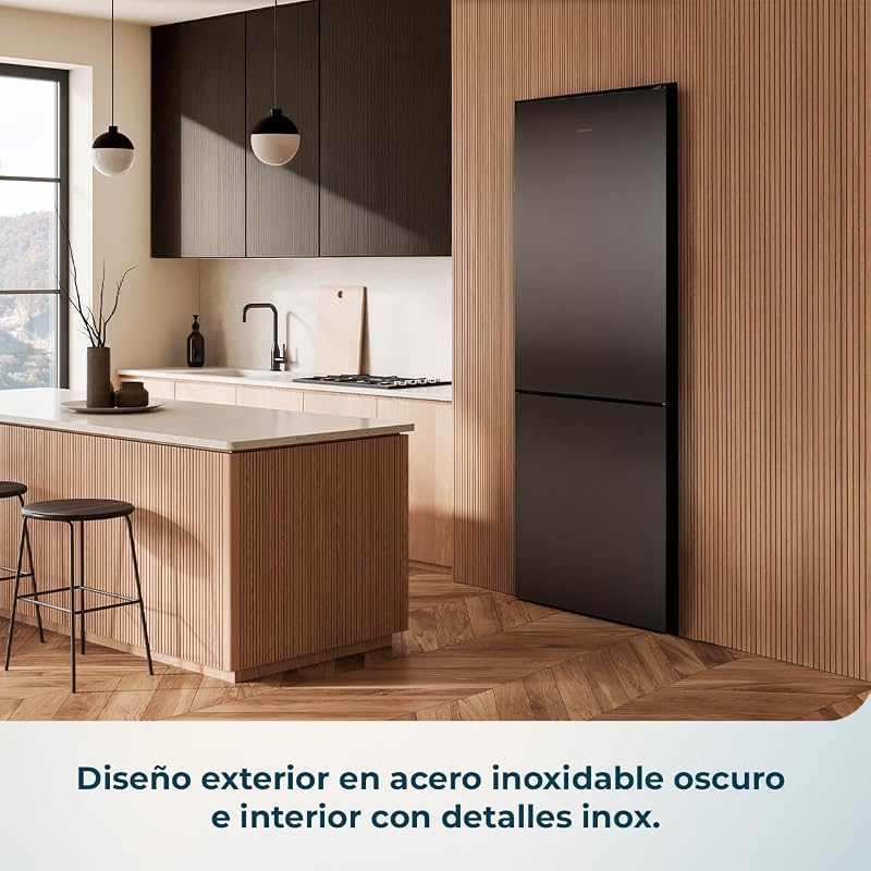 Bolero CoolMarket Combi 322i Dark D Combi Frigorífico 322L. 185,5cm de altura, 59,5cm de largura, Tecnologia Multi Airflow, HumidityFlex HUB, interior LED
