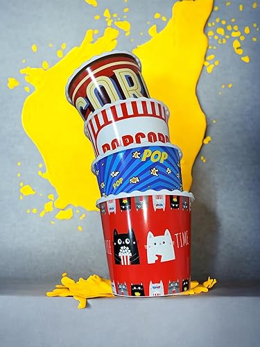 Retro Style Reusable Plastic Popcorn Containers/Popcorn Bowls Set For Movie Theater Night Washable In The Dishwasher Bpa Free 4 Pack Mix A - View #7