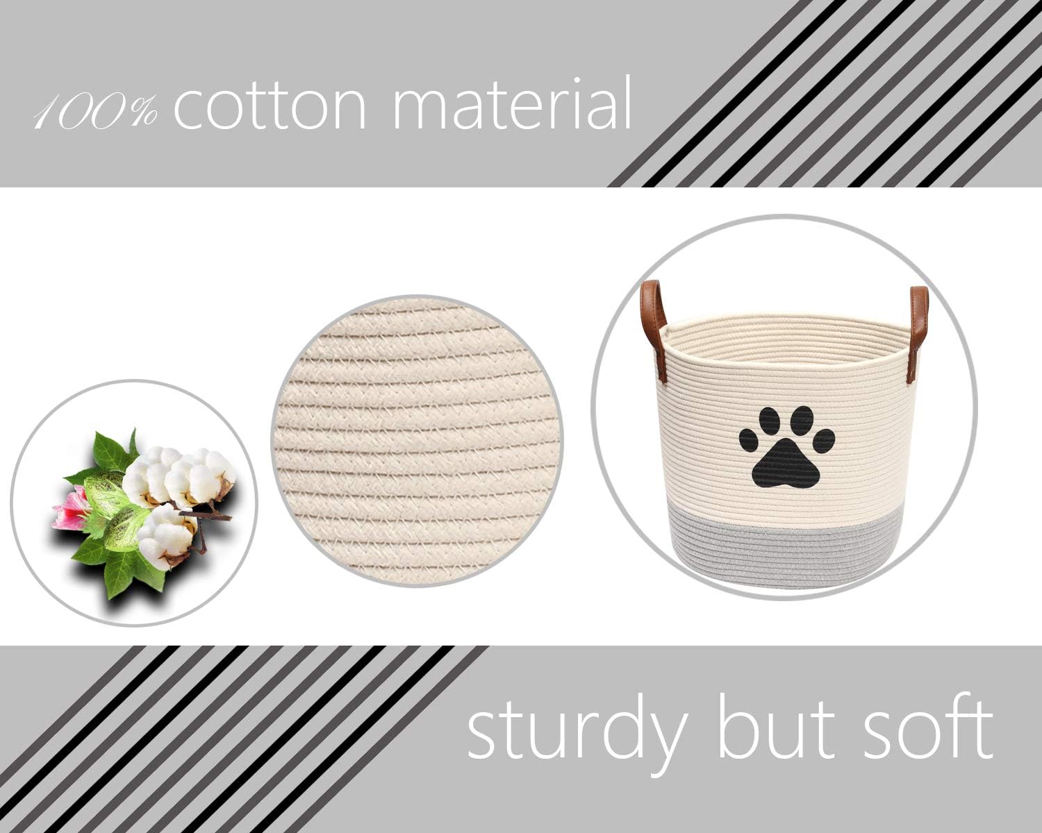 Cotton Rope Dog Toy Basket, Puppy Bin - Perfect for Organizing Pet Toys Blankets, Leashes - Beige Gray, 34x33 cm (Pack of 1) - Image 4