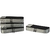 Amazon Essentials 4-Piece Packing Cubes Travel Accessories Set, Luggage Organizer with Double Zipper, Mesh Top, 100% Polyester, Slim, Gray (Previously Amazon Basics)