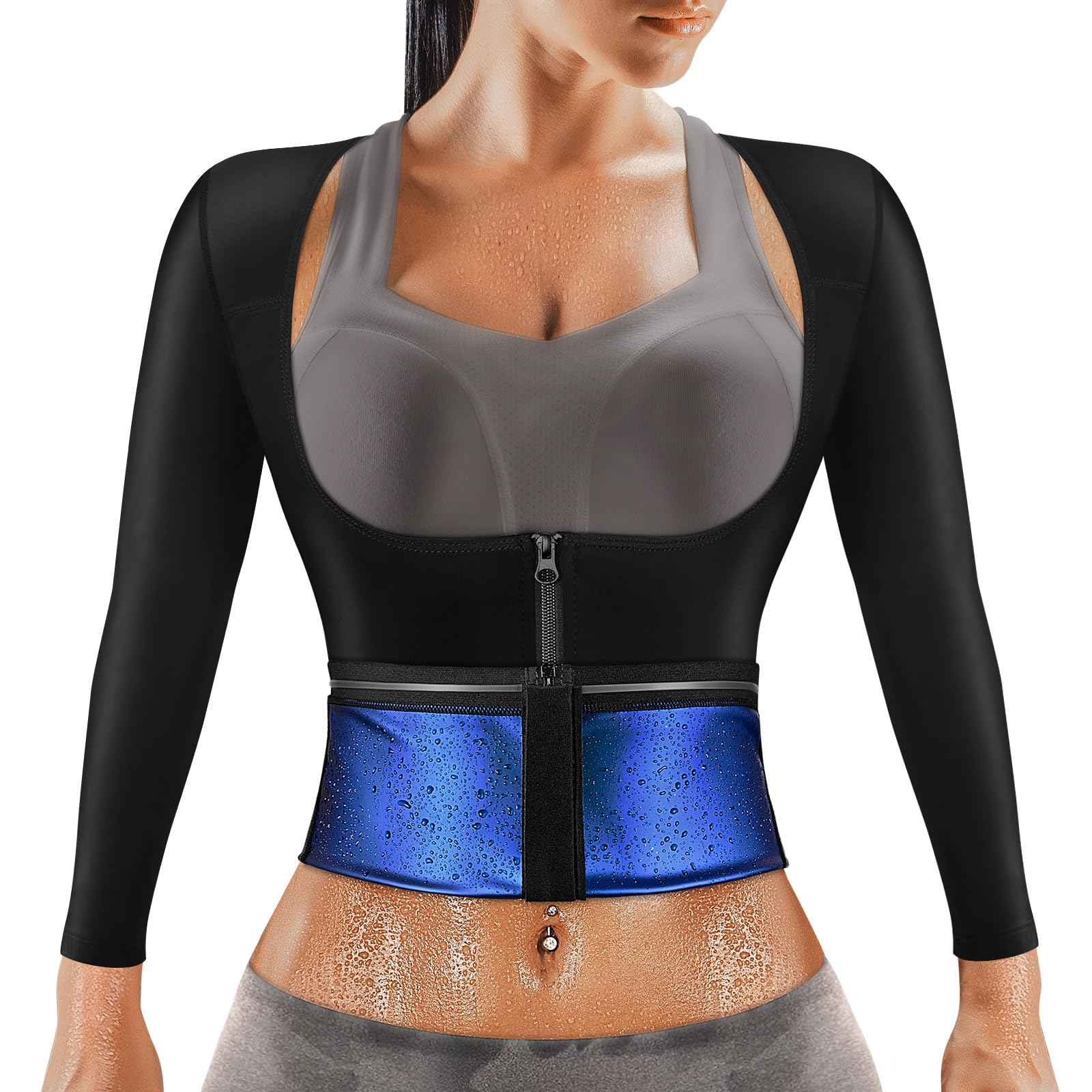 Photo 1 of MATKAO Sauna Suit Women Sauna Shirt for Women Sweat Suit for Weight Loss Waist Trainer Vest Sauna Shirt Long Sleeve with Zipper(L)