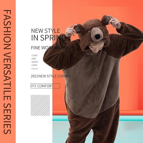 COSUSKET Fitted Unisex Adult Bear Onesie Pajamas, Halloween Sherpa Women's  Cosplay Animal One Piece Costume Br