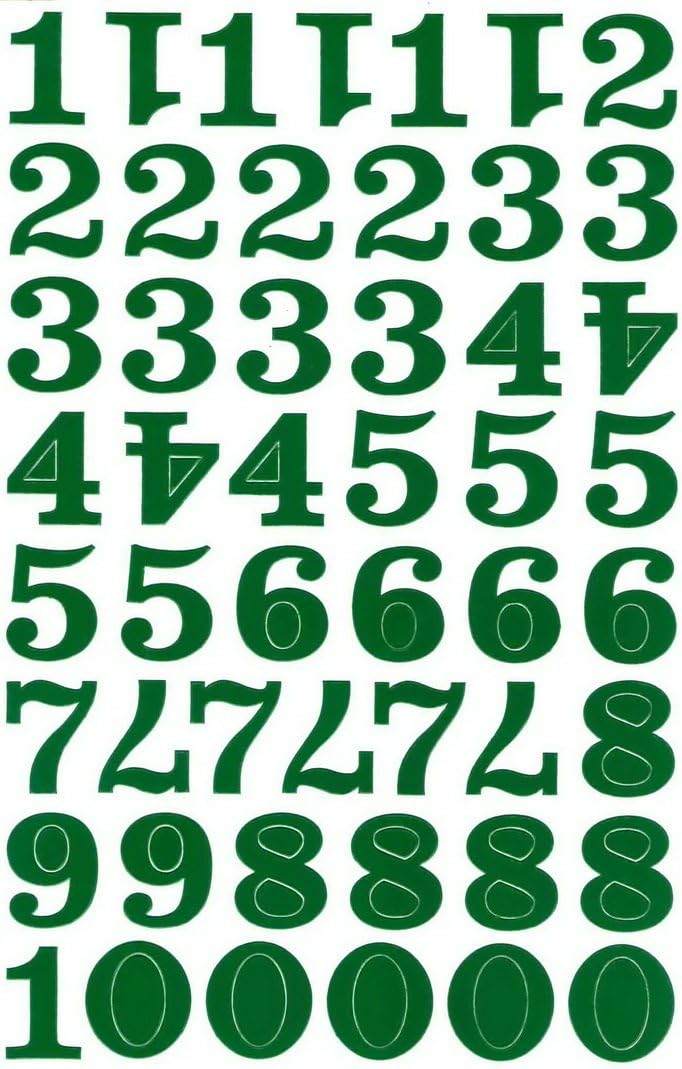 "10 Sheets" "1.1 Inches" Numbers Sticker Decal Graphic Logo Sign Office Car Green
