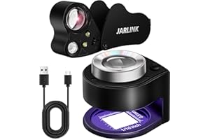 JARLINK 2 Pack 30X 60X Jewelers Loupe, Foldable Jewelry Magnifier with Bright LED Light, Rechargeable Loupe Magnifier with 3 LED and 3 UV Light for Gems, Jewelry, Coins, Stamps (Black)
