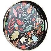 Leemxiiny Round Serving Tray with Handles, Coffee Table Tray for Ottoman, Living Room, Outdoor Tray for Patio Entertaining, Serving Breakfast Kitchen Platter LEE33BH