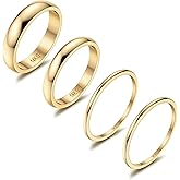 THUNARAZ 14K Gold Filled Rings Stacking Rings for Women Stackable Thin Gold Ring Plain Pinky Thumb Midi Statement Band Ring Comfort Fit 4Pcs 1mm 2mm 3mm 5mm