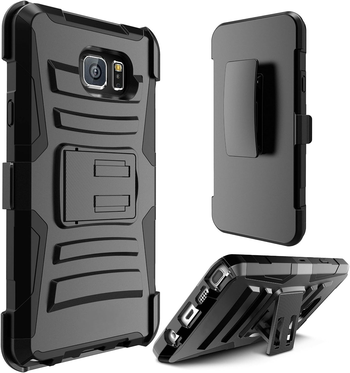 Crazycov Brand Dual Layer Hybrid Side Kickstand Cover Case with Holster Clip for Samsung Galaxy S7 Edge (black)