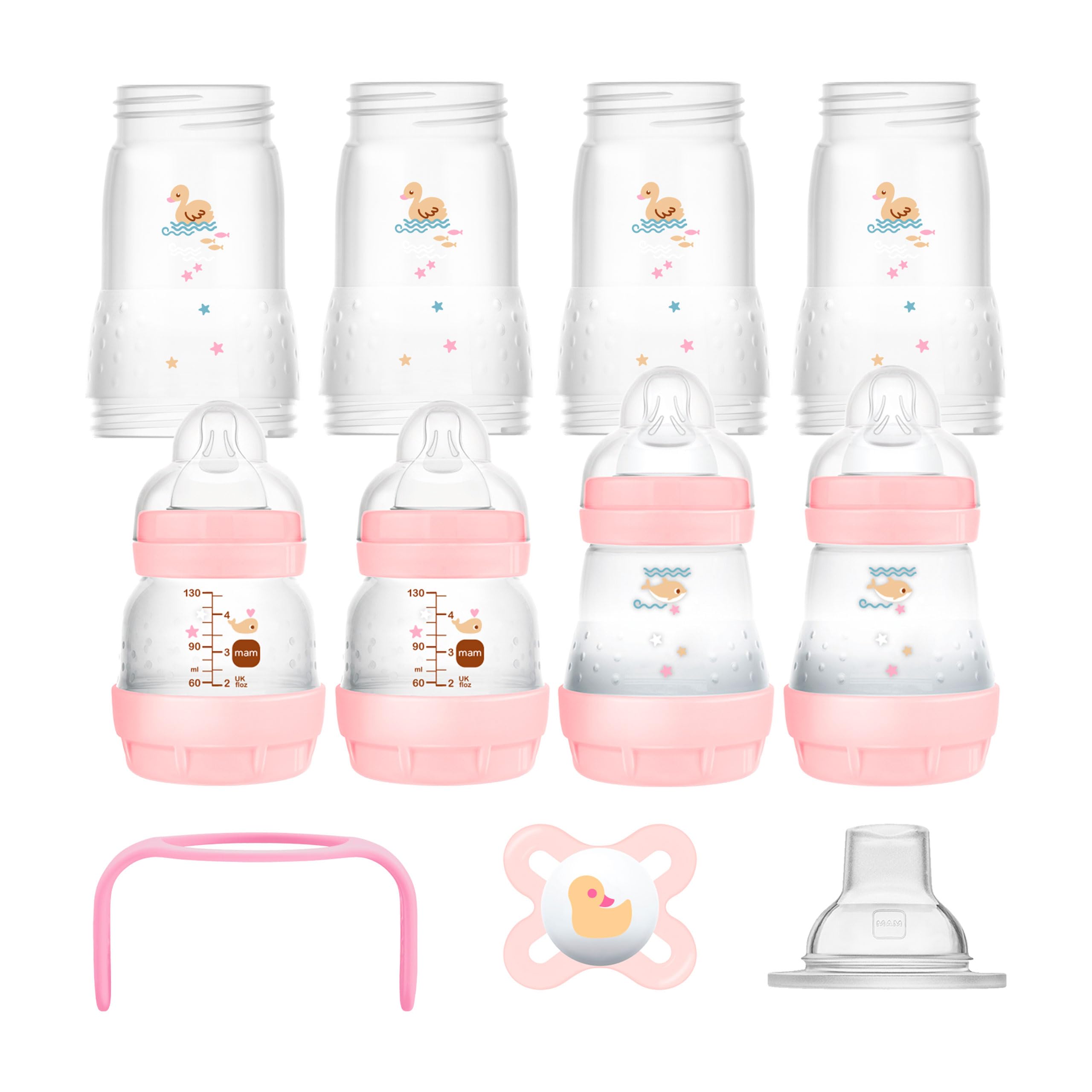 MAM Easy Start Self Sterilising Anti Colic Starter Set Girls Rose-Beige, Newborn Bottle Set and Soother, Newborn Essentials, Sold in Foreign Language