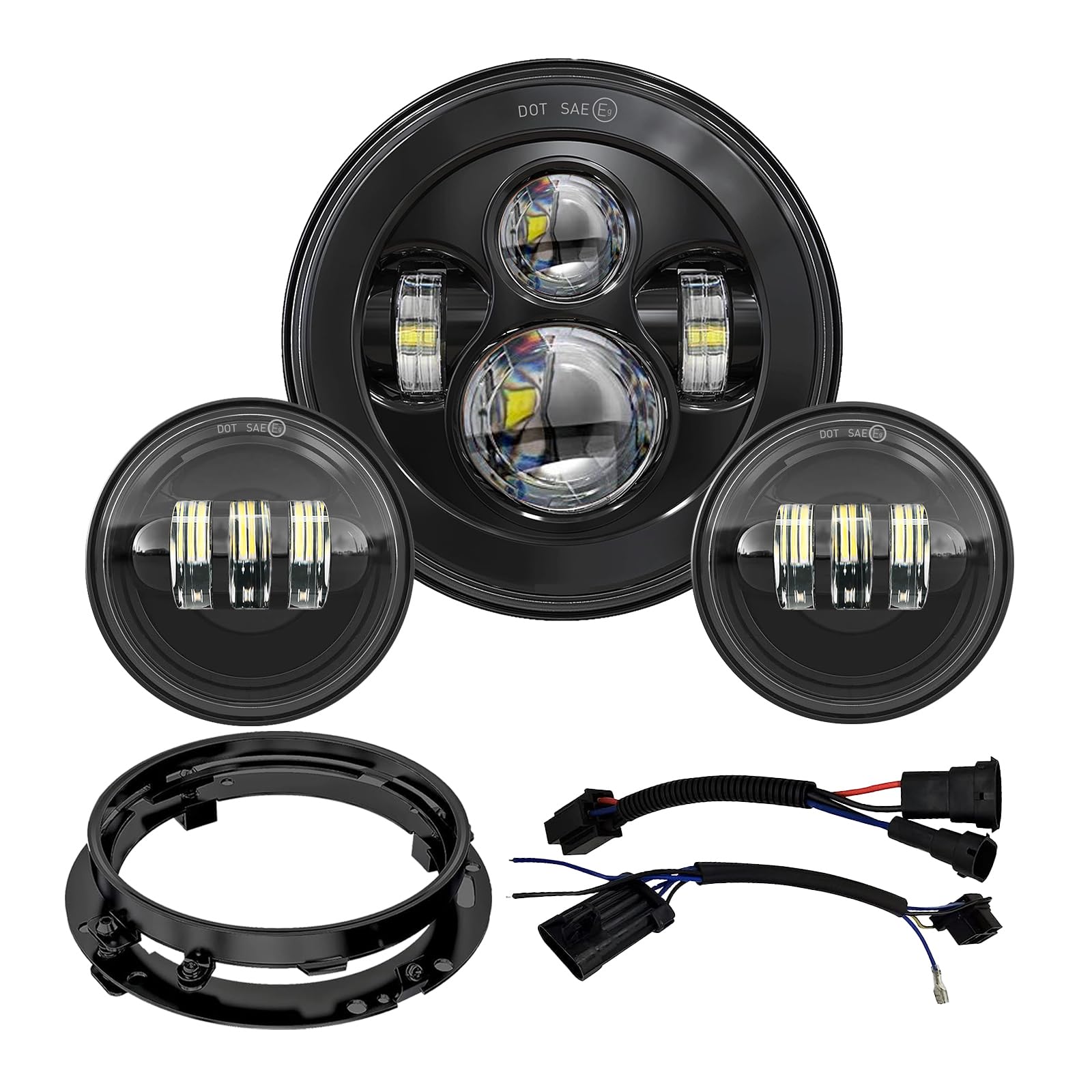 Photo 1 of 7 inch LED Motorcycle Headlights 4.5" Fog Passing Lights DOT Kit For Harley Davidson Road King Touring FatBoy Street Glide CVO Tri Glide Switchback Electra Glide Ultra Limited Classic harley headlight