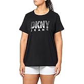 DKNY Women's Short Sleeve V Neck Tee with Logo Patch