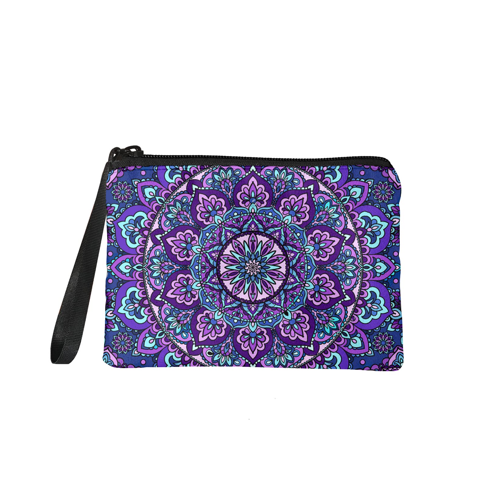 chaqlin Womens Coin Purse Mini Flannel Wallet Mandala Lotus Print Small Makeup Bag Credit Card Holder Mandala Gifts (Purple)