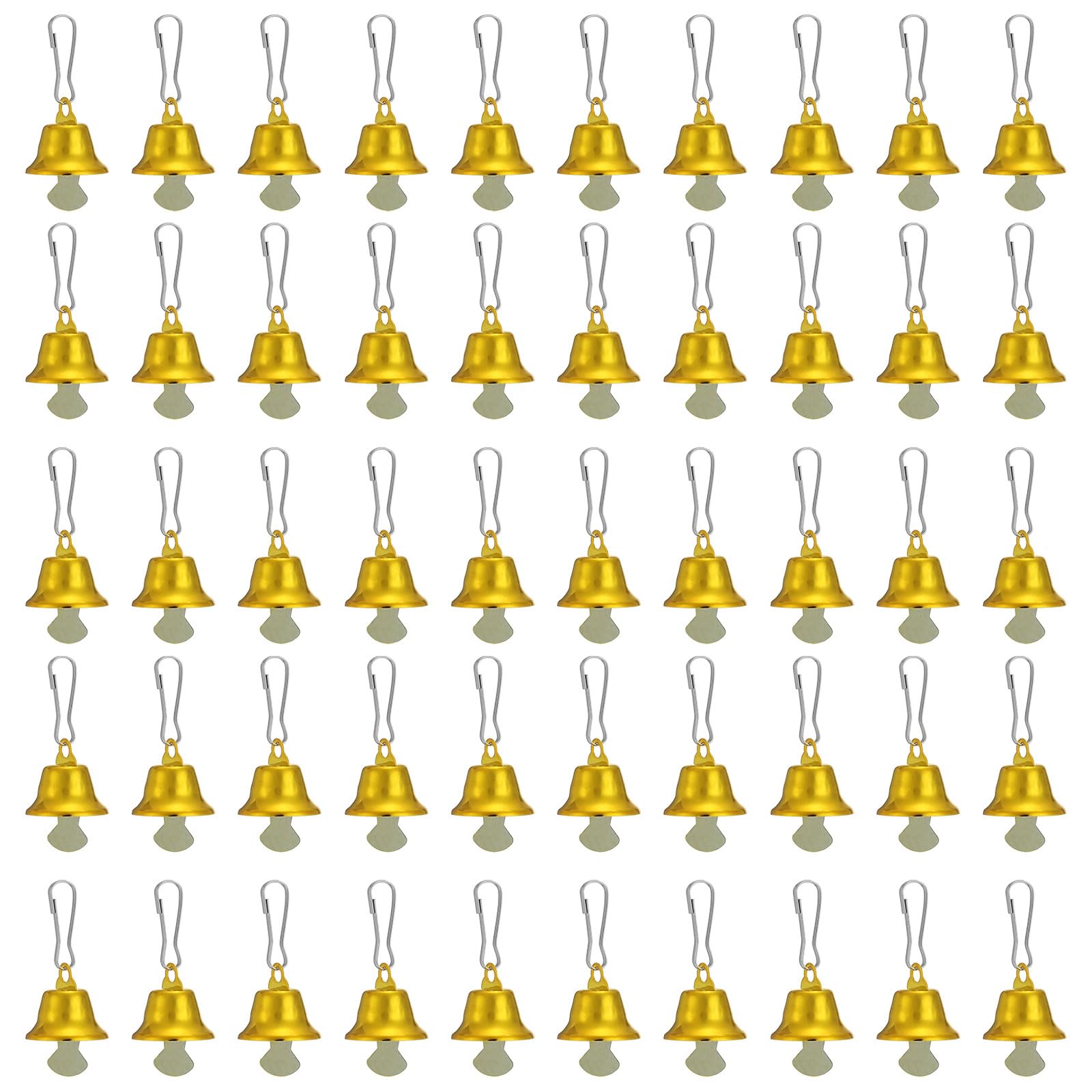 PATIKIL Mini Craft Bells, 50 Pcs Jingle Bells 0.6" Metal Hanging Bells with 0.7" Spring Hooks for DIY Party Wedding Home Decoration Christmas, Yellow