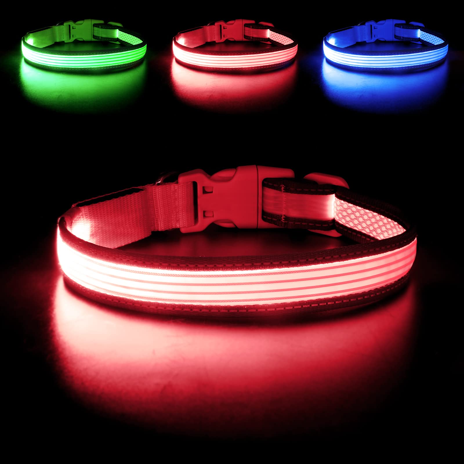 Photo 1 of YFbrite Full Adjustbale LED Dog Collar, Full Illuminated Light up Dog Collars, Reflective Dog Collar Light Glowing in The Dark for All Dogs Safety (Small, Pink-2)