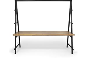 Great Deal Furniture Chloe Outdoor Acacia Wood 88.5" Dining Table with Iron Plant Hanger, Teak Finish and Black