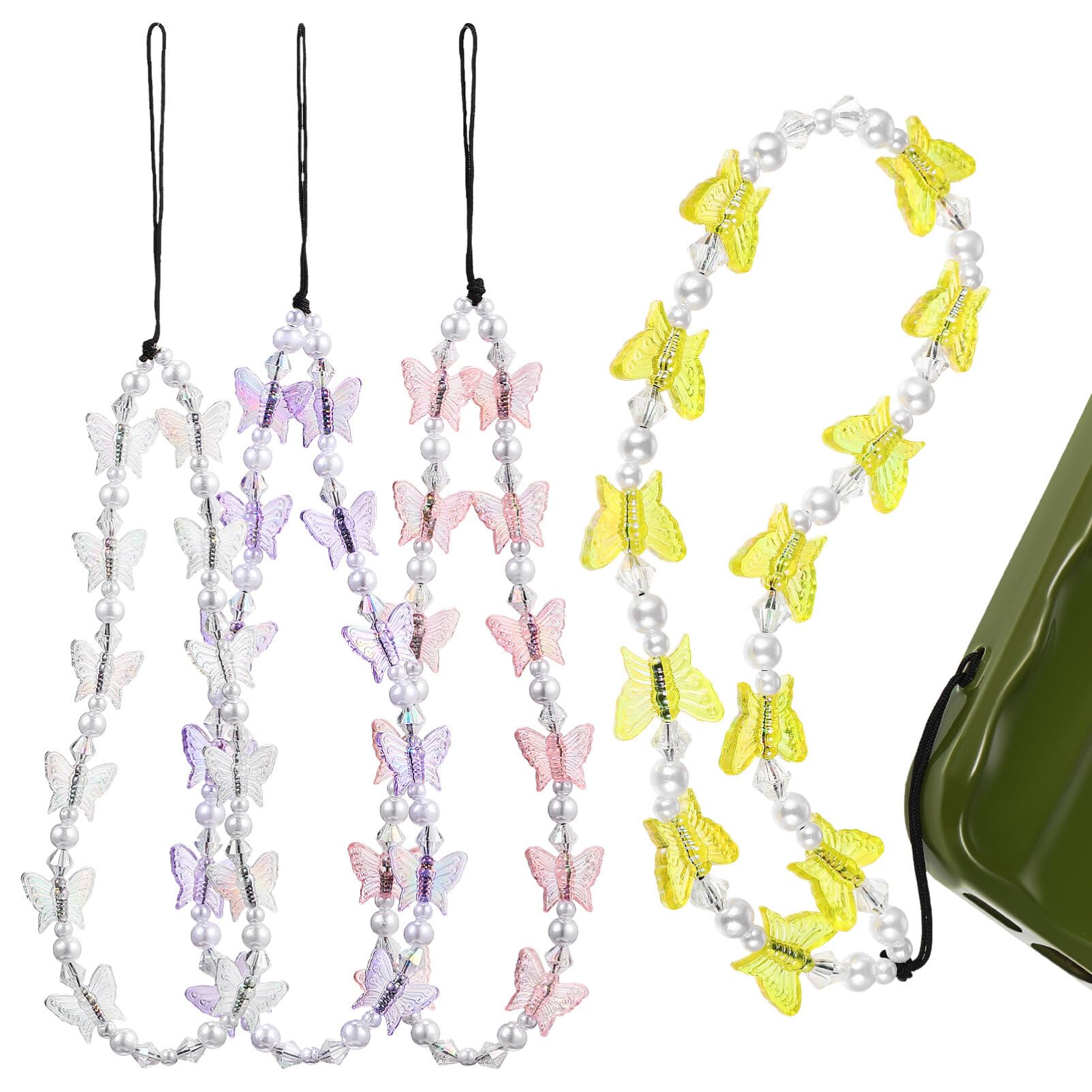 PartyKindom 4PCS Phone Charms Strap Aesthetic, Butterfly Phone Wrist Strap Phone Accessories Charm Phone Case Charms for Women Girls Keychain