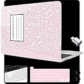 MEEgoodo for MacBook Pro 13 inch Case 2022 2021 2020 A2338 M2/M1 A2251 A2289 with Touch ID,Clear Laptop Hard Shell Cases with Keyboard Webcam Cover&Trackpad Film& Type C Adapter, Pink Composition Book