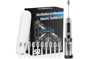 Seapeoa Adult Sonic Electric Toothbrush with 10 Brush Heads, Travel case, and Wall Bracket, Suitable for Both Adults and Children, IPX8 Waterproof, USB Charging, 42000VPM, Silver
