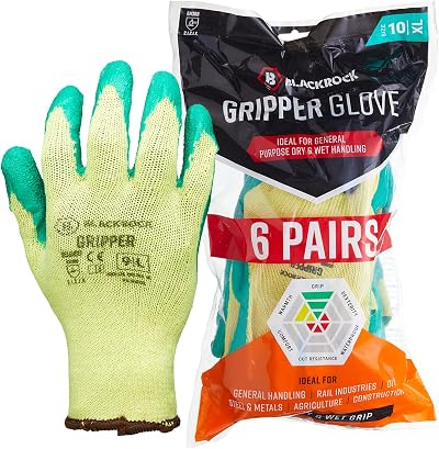 Blackrock Latex Gripper Gloves Pack 6 Size 9 Large Heavy Duty Waterproof Palm