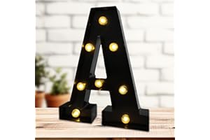 HIRBISNIS Led Marquee Letters, 8.58 Inch Black Light Up Letters, Small Led Letter Lights, Battery Powered Lighted Letterfor Table, Party, Birthday, Christmas Decor (Black, Letter A)