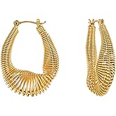 JINGDR Gold Hoop Earrings For Women 14K Gold Plated Braided Filigree Chunky Hoop Earrings For Women Hypoallergenic Dangle Earrings Trendy Jewelry