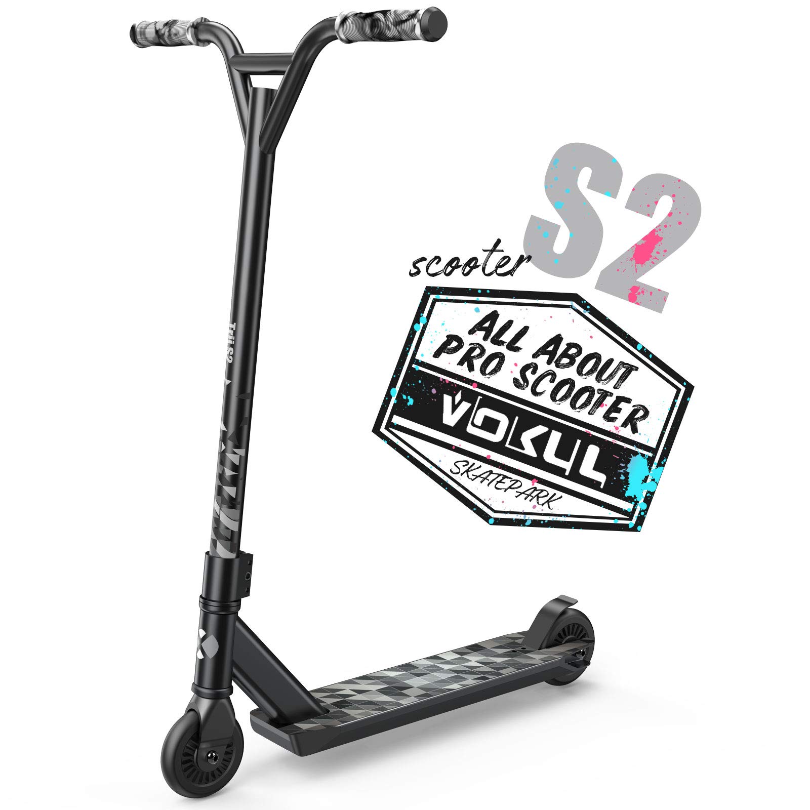 VOKUL Complete Pro Scooter for Kids Boys Girls Teens Up 6 Years - Freestyle Tricks Pro Stunt Scooter - High Performance Gift for Skatepark Street Tricks