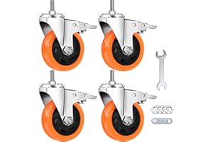 AOCHENLY Stem Casters Heavy Duty Swivel Threaded Stem Caster Wheels with American Size 1/2''-13x1'' Thread Dual Locking Wheel with Brakes Pack of 4 (4 inch, with Brake)