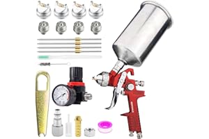 BENTOHKLE HVLP Gravity Feed Spray Gun with 4 Nozzles 1.4/1.7/2.0/2.5mm and 1000cc Aluminum Cup, Automotive Paint Gun Car Paint Spray Gun for Auto Paint, Primer, Clear/Top Coat
