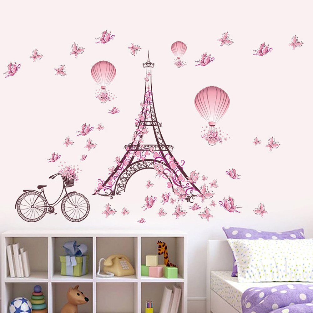 Decoración del hogar Wallpark Romántico Rosa Mariposa París Torre