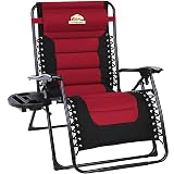 Colegence Oversized Padded Zero Gravity Lounge Chair, Foldable Patio Anti Gravity Reclining Chairs Folding Lawn Recliner with Cup Holder for Yard, Camping, Outdoor, Support 350 LBS, Burgundy