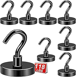 DIYMAG Black Magnetic Hooks, 118 LB Heavy Duty