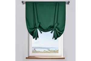 DONREN Christmas Dark Green Tie Up Shade for Bathroom - Farmhouse Kitchen Curtain Thermal Insulated Window Treatment Rod Pocket Balloon Christmas Valance (1PC,34W x 45L)