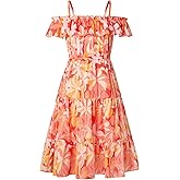 GRACE KARIN Girls Summer Dress Off Shoulder Ruffle Floral Spaghetti Strap Casual Sundress Tiered Midi Dress