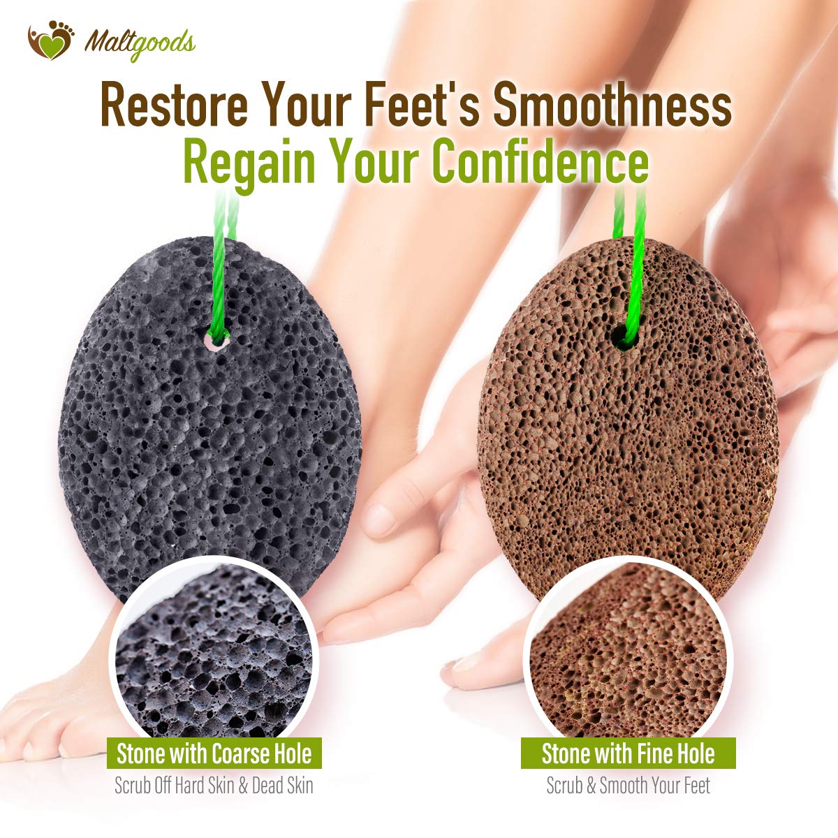 Nature Pumice Stone for Feet,2 PCS Lava Pumice Stone for Heels Callus Removal, Pedicure Exfoliator for Dry Dead Skin with a Cleaning Brush: Beauty