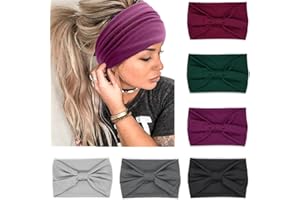 IVARYSS Wide Headbands for Women, Solid Knotted Head Wraps Turbans, Large African Style Head Bands Hair Accessories, 6 Pack