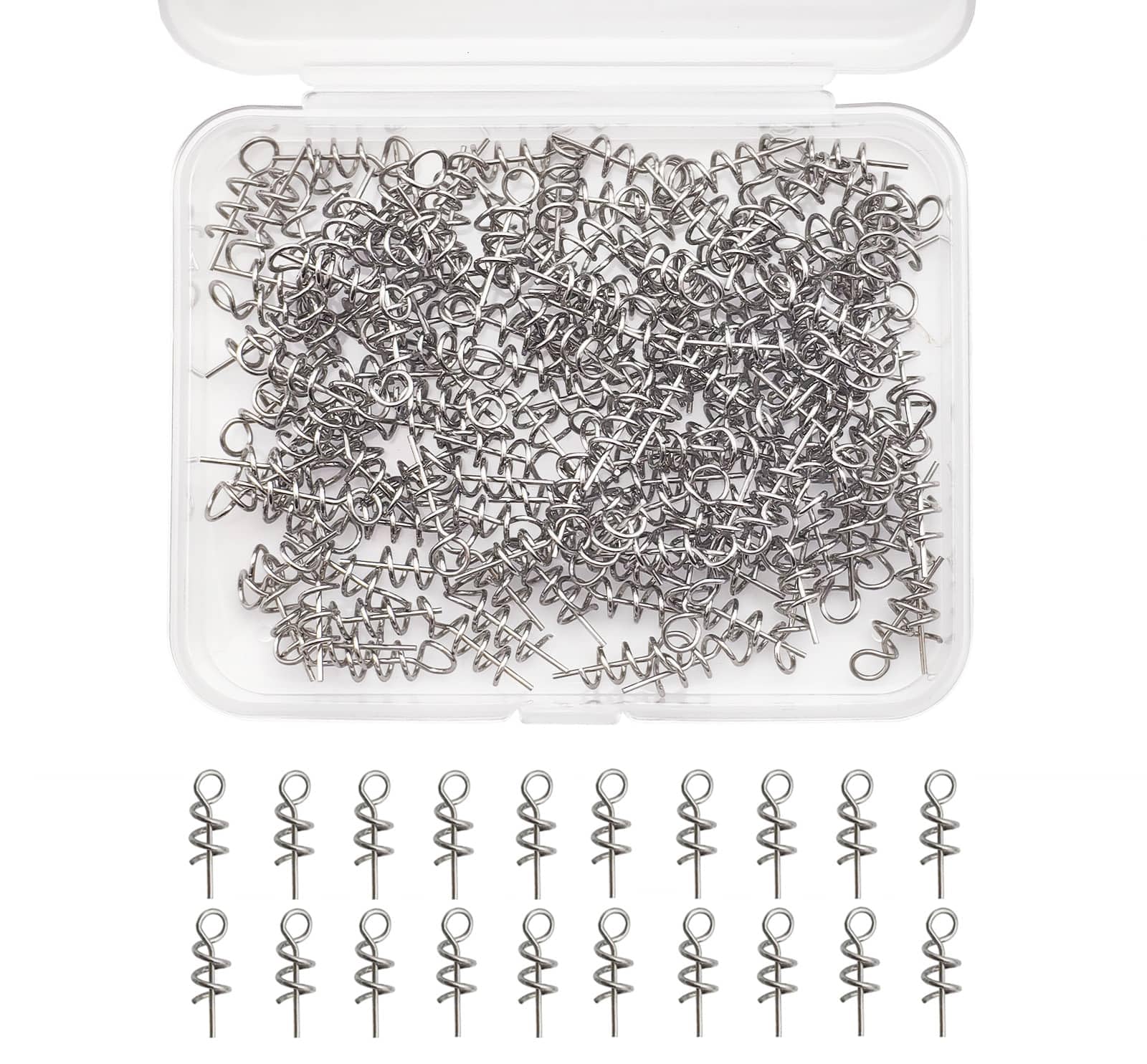 Twist Lock Hook Centering Pin Spring for Fishing Worm Hook Soft Lure Bait Screws 150pcs/box - Length 0.6in
