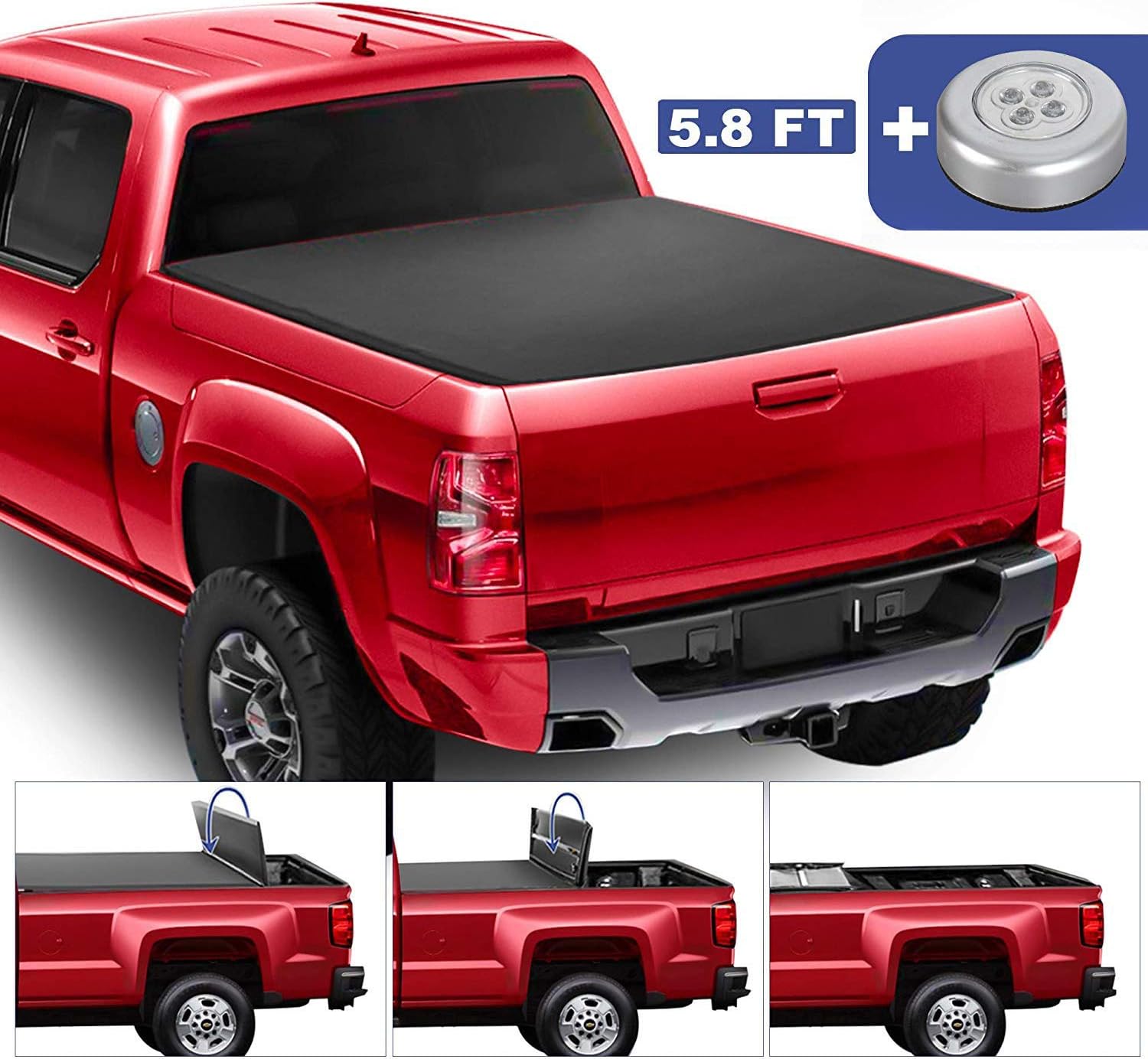 Mostplus Quad Fold Tonneau Soft Cover Truck Bed For 07 13 Chevy Silverado 1500 Gmc Sierra 1500 Four Fold 5 8 Ft On Top Tonneau Covers Exterior Accessories