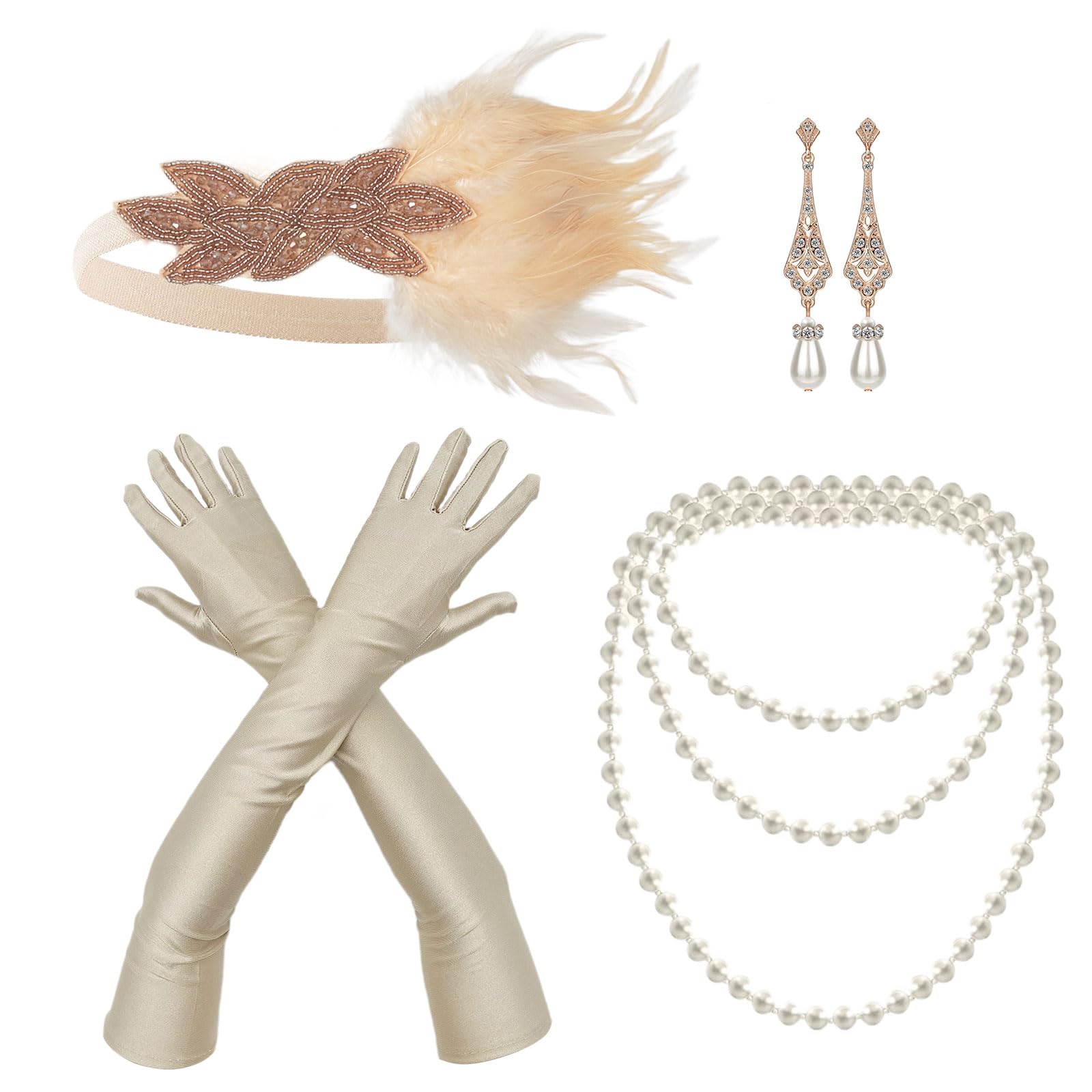 NITAIUN 4 Pieces 20s Facny Dress Accessories Great Gatsby Accessories for Women, 1920s Vintage Flapper Dress Up, Flapper Charleston Accessories, for 20s Party Halloween Masquerade (Set O)