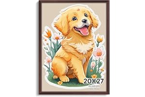 HLIWEGNS Rustic Walnut 20x27 Frame - Single Frame - Solid Wood 20 x 27 Poster Frame with Plexiglass for Wall Gallery Display, 20x27 Picture Frame for Puzzles, Artwork, Photos and Posters - Ideal Christmas Day