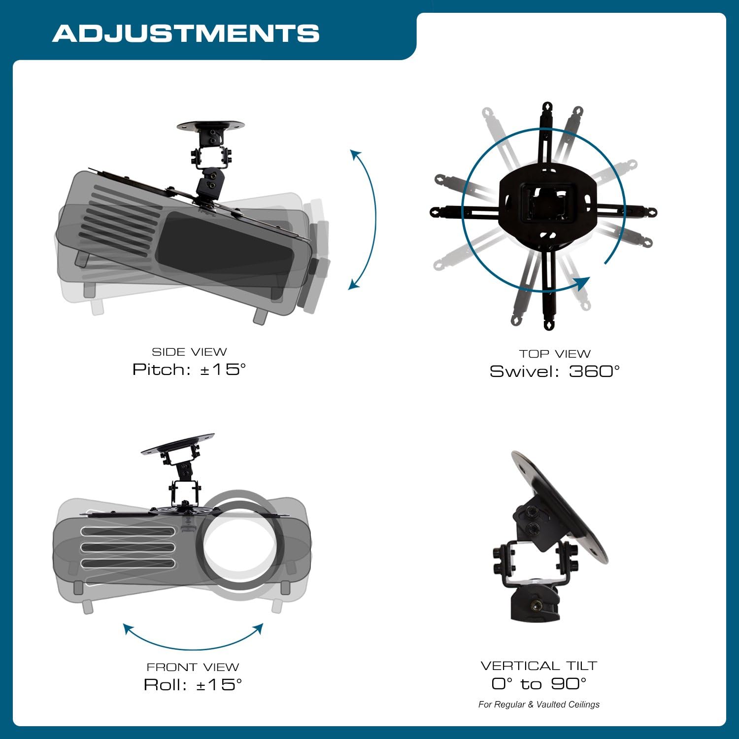 QualGear QG-PM-002-BLK-S Projector Ceiling Mount Accessory, Black: Electronics