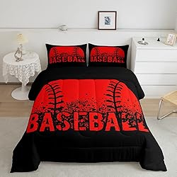 Baseball Comforter Set Full Size Kids Red Black