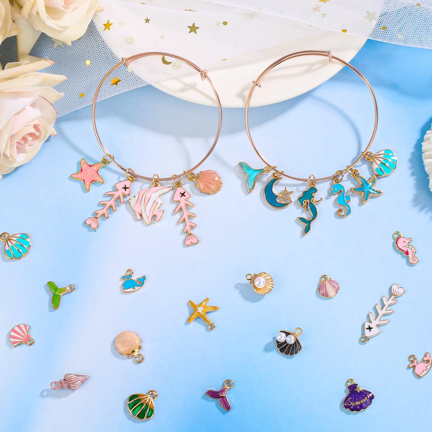 Acejoz 150 Pcs Ocean Beach Sea Charms for Jewelry Making and Bracelets, Assorted Summer Sea Shell Charms Bulk for Earring Necklace Bracelet Jewelry Making and Crafting