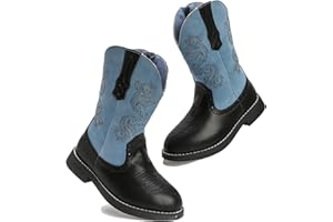 DADAWEN Kids Cowgirl Cowboy Western Boots Boys Girls Mid Calf Riding Shoes With Side Zipper (Toddler/Little Kid/Big Kid)